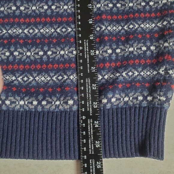 Tommy Hilfiger Sweater Mens Navy Blue Red Stripes Fair Isle Washable Luxe Wool - Picture 5 of 6